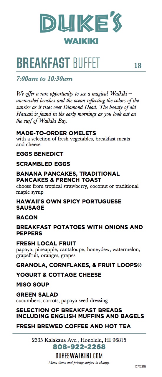 Sample Menu For Breakfast Buffet