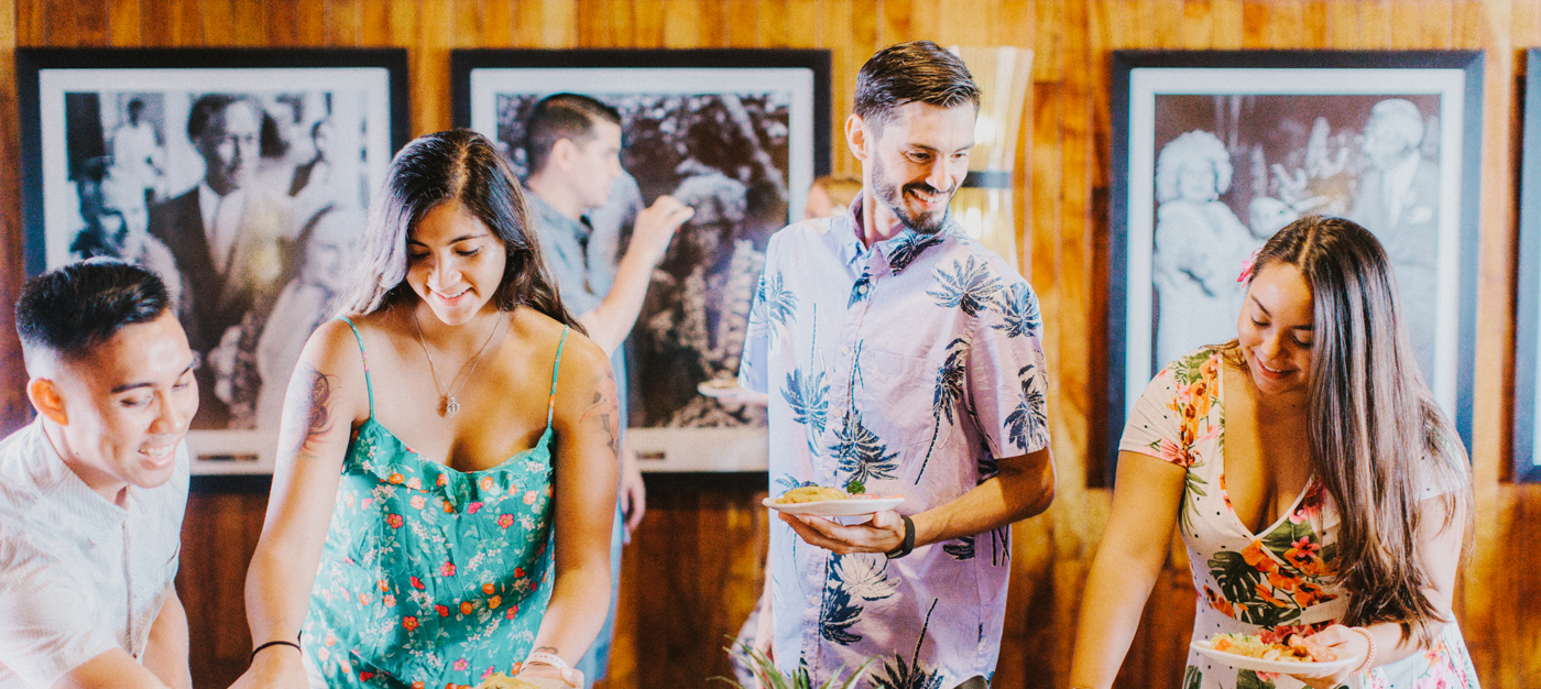 Guests taking food from the buffet